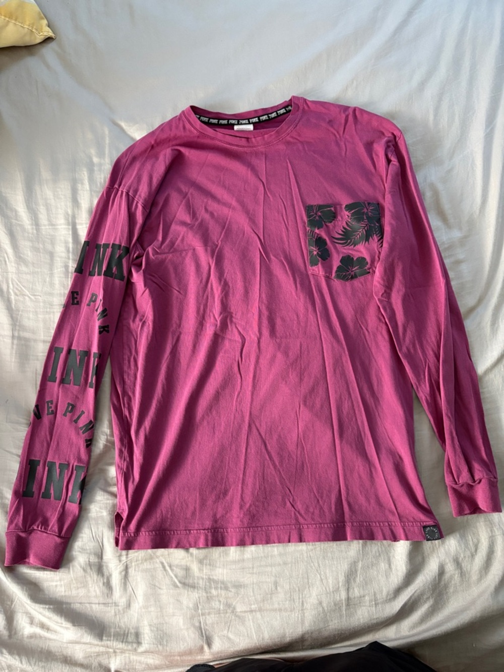 PINK Victoria's Secret Fuchsia Long-Sleeve Pocket Tee with Floral Print